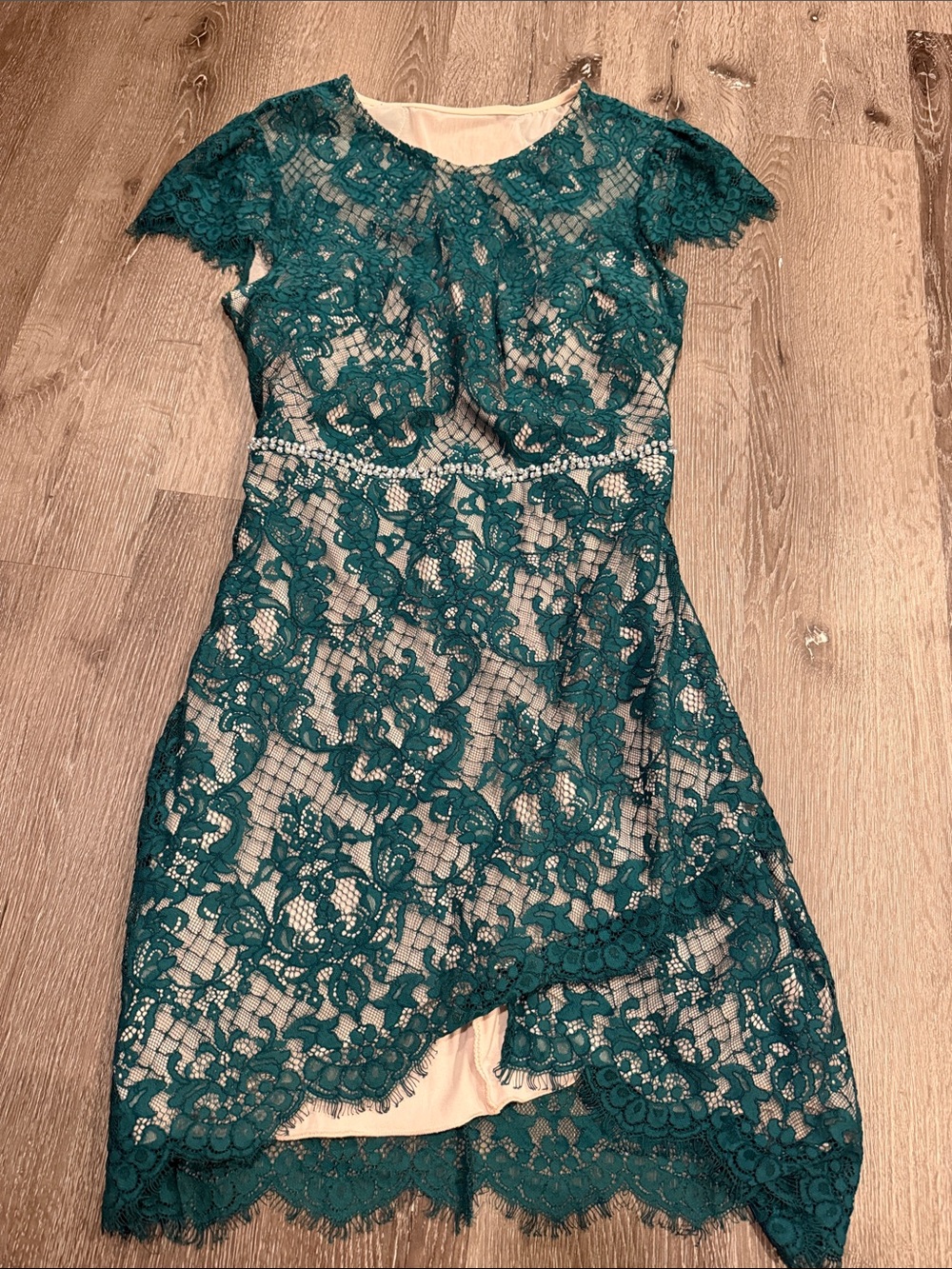 Jodi Kristopher Teal Lace Cocktail Dress